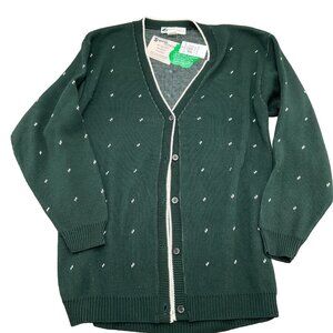 Girl Scouts of USA Cardigan Large Green White Fleck Acrylic Sweater‎ USA VTG NWT